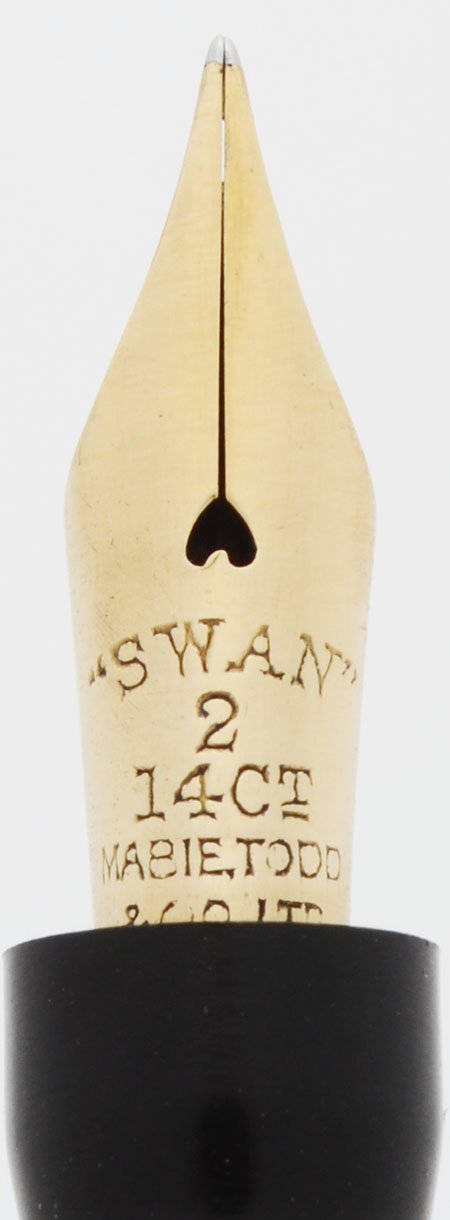 Mabie Todd Swan Fountain Pen - Black w Gold Trim, Flexible Fine